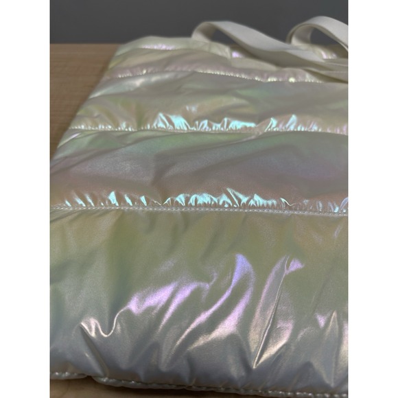 Iridescent Puffer Tote Bag White Shimmer Quilted Shoulder Bath‎ And Body Works - Picture 2 of 6